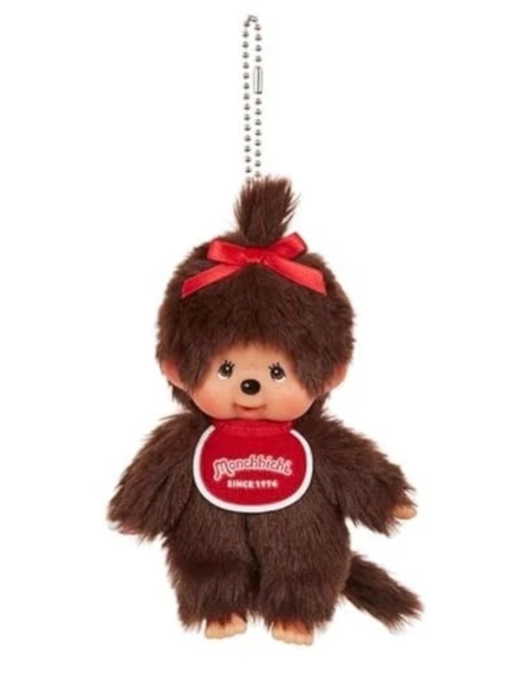 Monchhichi Brown 6" Plush bag charms with Red Bow